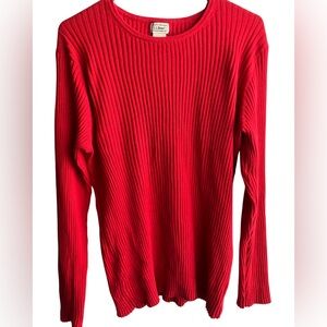 LL Bean red ribbed 100% cotton knit sweater XL